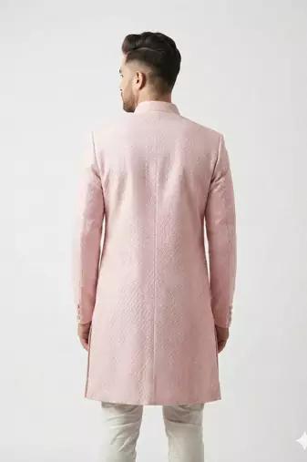 blush pink jacquard sherwani set for men