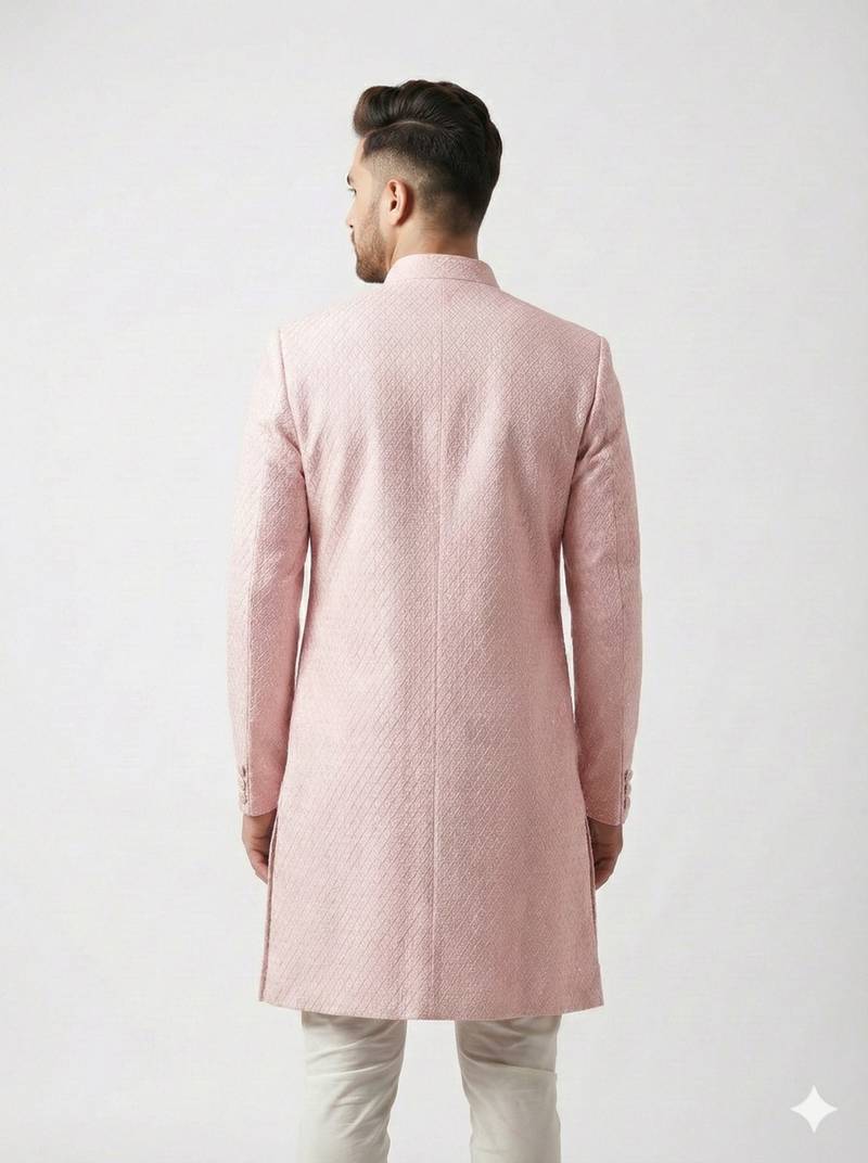 blush pink jacquard sherwani set for men