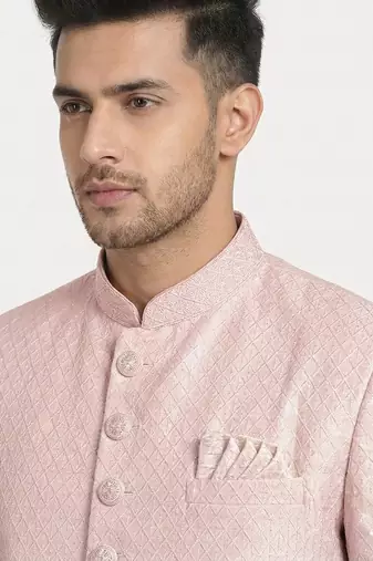 blush pink jacquard sherwani set for men
