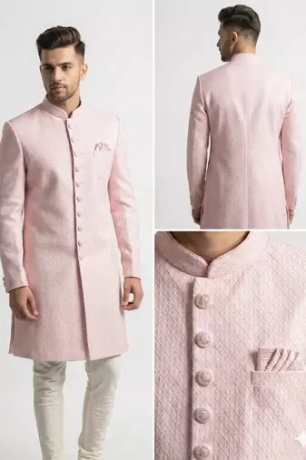 blush pink jacquard sherwani set for men