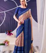 Blue color Floral Print with Foil Work Tasar Silk Saree