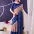 Blue color Floral Print with Foil Work Tasar Silk Saree