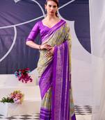 Purple color Floral Print with Foil Work Tasar Silk Saree