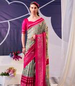Rani Pink color Floral Print with Foil Work Tasar Silk Saree