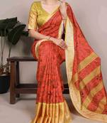Orange color Printed Tasar Silk Saree