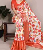 White color Printed Tasar Silk Saree