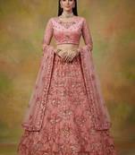Superb Peach Sequins Net Reception Wear Lehenga With Blouse
