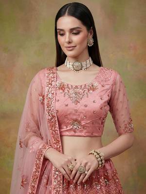Superb Peach Sequins Net Reception Wear Lehenga With Blouse 4