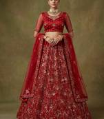 Classic Red Floral Embroidered Net Bridal Lehenga Choli With Dupatta