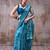 Teal color Printed  Satin Silk Saree