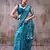 Teal color Printed  Satin Silk Saree