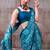 Teal color Printed  Satin Silk Saree