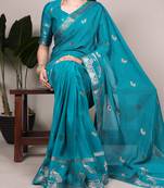 Blue color Weaving  Crepe Saree