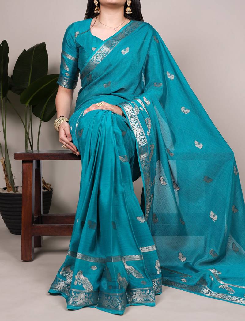 Blue color Weaving  Crepe Saree