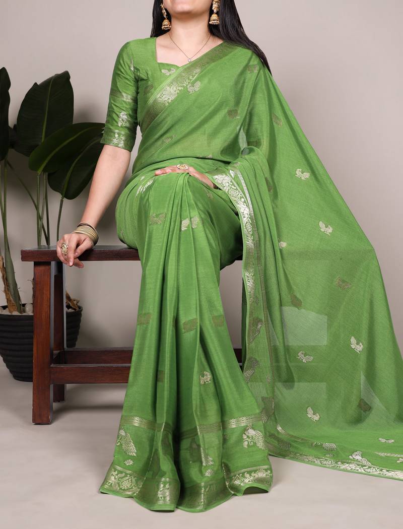 Ligth Green color Weaving  Crepe Saree