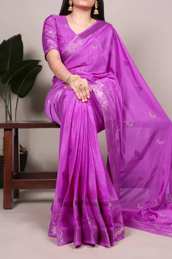 Ligth magenta color Weaving  Crepe Saree