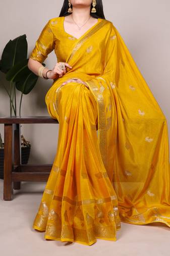 Yellow color Weaving  Crepe Saree