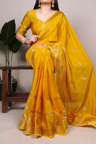 Yellow color Weaving  Crepe Saree