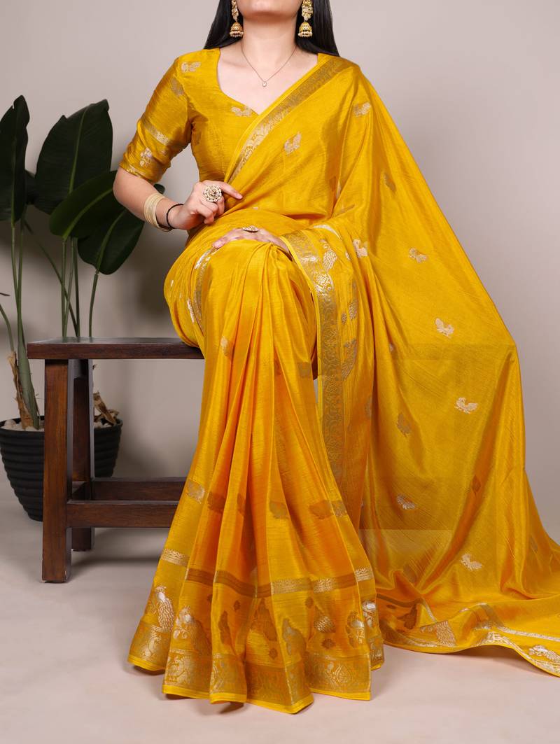 Yellow color Weaving  Crepe Saree