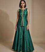 Green embroidered satin co ord set