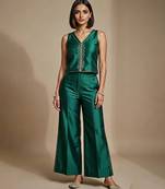 Emerald green embroidered satin co ord set