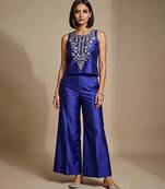 Royal blue embroidered satin co ord set