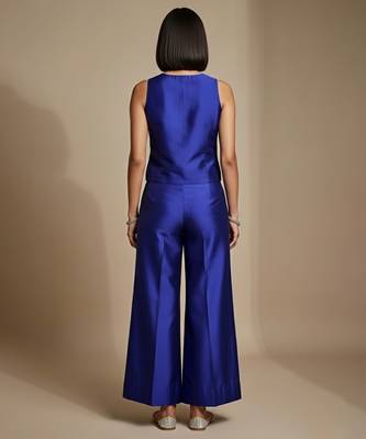 Royal blue embroidered satin co ord set 2
