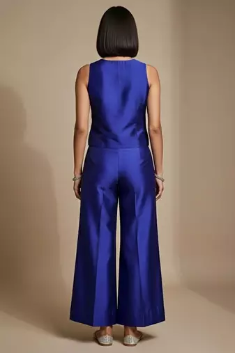 Royal blue embroidered satin co ord set