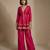 Hot pink embroidered raw silk deep neck co ord set