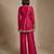 Hot pink embroidered raw silk deep neck co ord set
