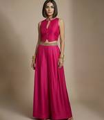 Pink embroidered raw silk co ord set