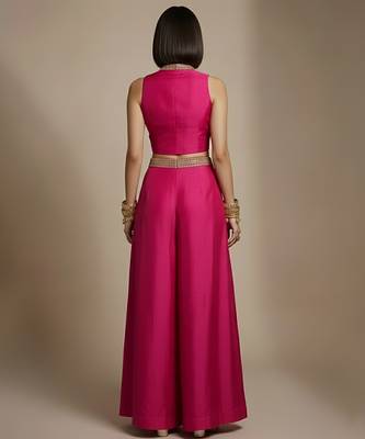 Pink embroidered raw silk co ord set 3