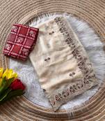 Creem color embroidery Work shimmer  Silk saree