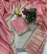 pink pure spun cotton mirror work saree