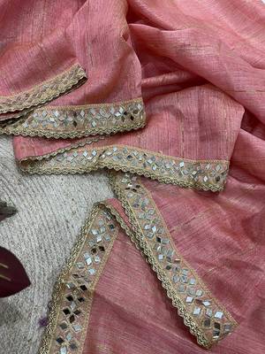 pink pure spun cotton mirror work saree 2