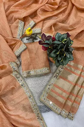 Pure spun cotton with zari woven work real mirror lace saree with blouse