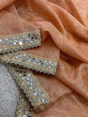 peach pure spun cotton mirror work saree 2