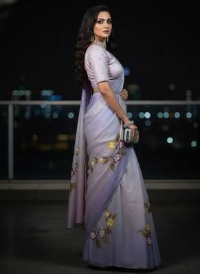 lavender & pink handpainted cut dana saree 2