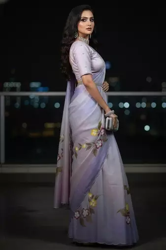 lavender & pink handpainted cut dana saree