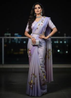 lavender & pink handpainted cut dana saree 3