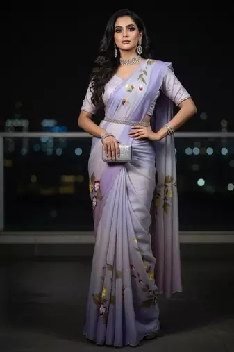 lavender & pink handpainted cut dana saree