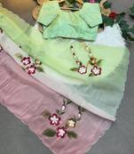 Soft padding handpaint with handwork cut dana work saree with blouse