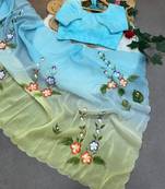 Soft padding handpaint with handwork cut dana work saree with blouse