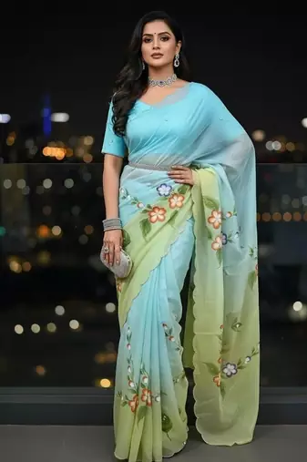 handpainted cut dana work soft saree with blouse