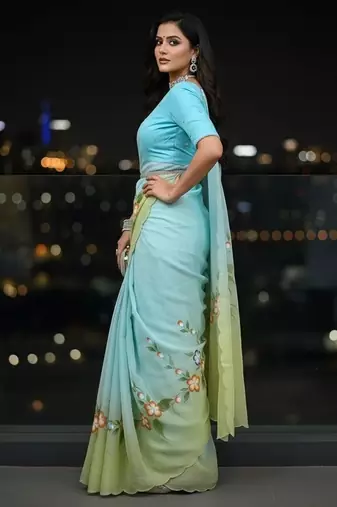 handpainted cut dana work soft saree with blouse