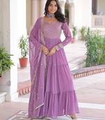 Lavender faux georgette embroidered designer anarkali gown with dupatta