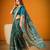 Teal color  Printed With Zari Weaving Polyester Viscose Chanderi  Saree