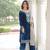 Blue velvet embroidered designer kurta set with dupatta