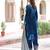 Blue velvet embroidered designer kurta set with dupatta