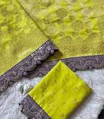 Yellow  color Embroidery Coding & Sequence Border in Saree Cotton Silk Saree